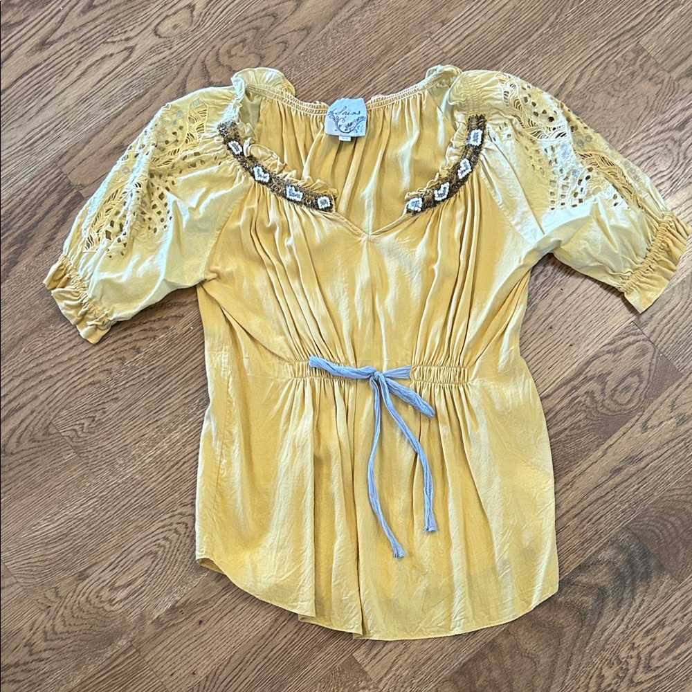 Elegant Yellow Women's Top with Embroidery
